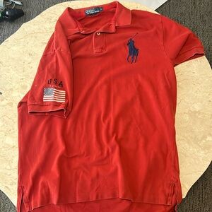 Men’s polo Ralph Lauren red polo with embroidery logo and use flag patch